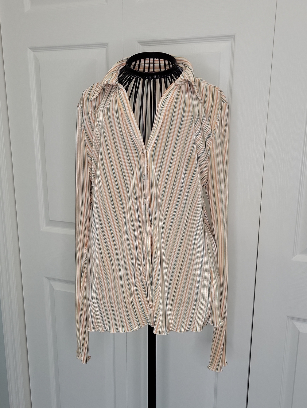 Emory Park Striped Button-Up Shirt in Soft Beige, Green & Blue